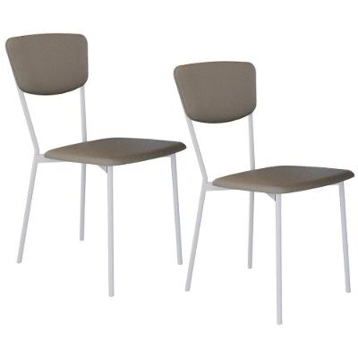 Kit 02 Cadeira Para Sala De Jantar Village Branco C01 Courino Cinza - Lyam Decor