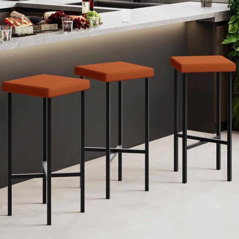 Kit 02 Banquetas Alta Bar Cozinha Sala De Jantar Preto Stella L02 Tecido Terracota - Lyam Decor - 2