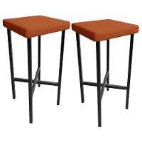 Kit 02 Banquetas Alta Bar Cozinha Sala De Jantar Preto Stella L02 Tecido Terracota - Lyam Decor - 1