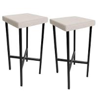 Kit 02 Banquetas Alta Bar Cozinha Sala De Jantar Preto Stella L02 Linho Cru - Lyam Decor - 1