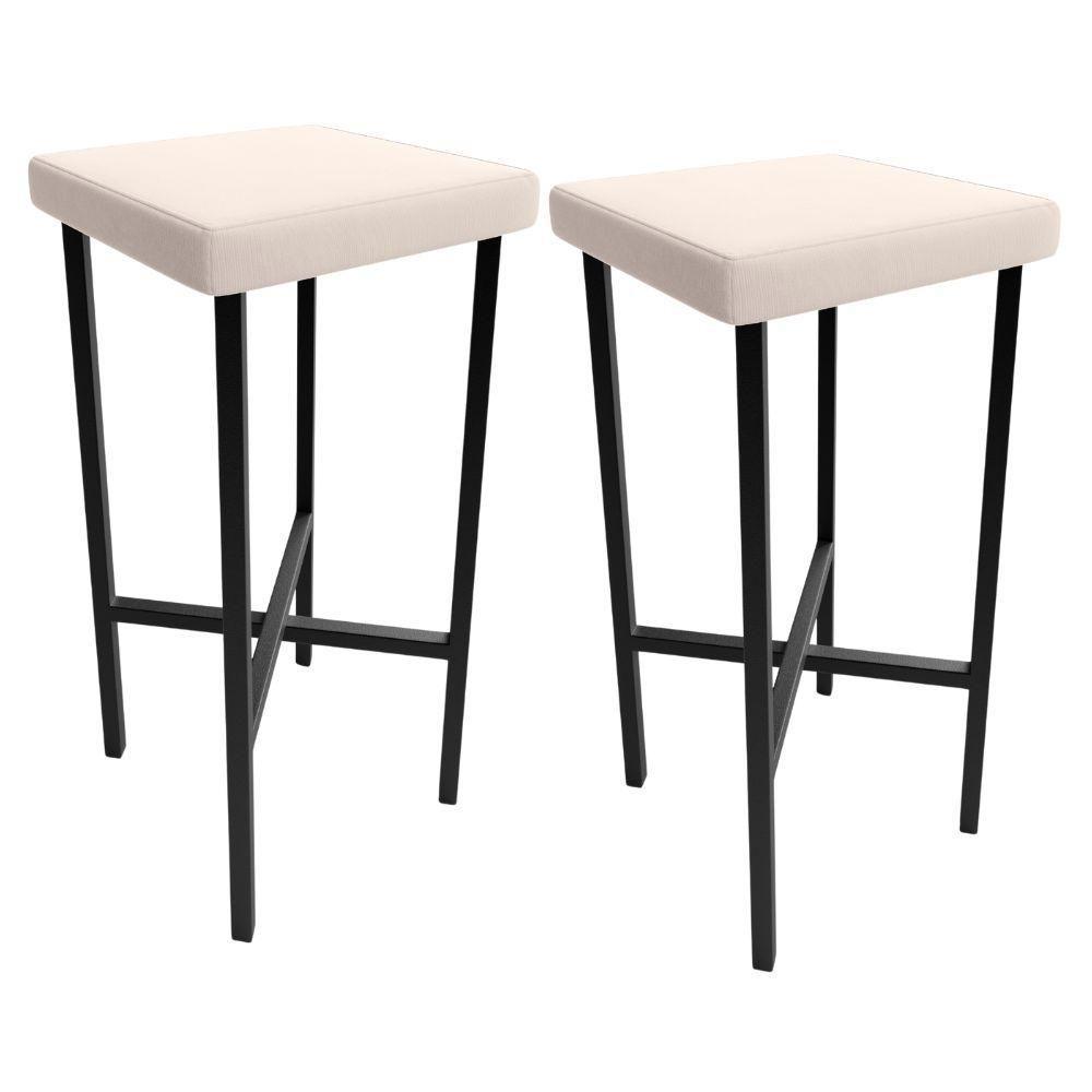 Kit 02 Banquetas Alta Bar Cozinha Sala De Jantar Preto Stella L02 Suede Bege - Lyam Decor - 1