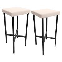 Kit 02 Banquetas Alta Bar Cozinha Sala De Jantar Preto Stella L02 Suede Bege - Lyam Decor - 1