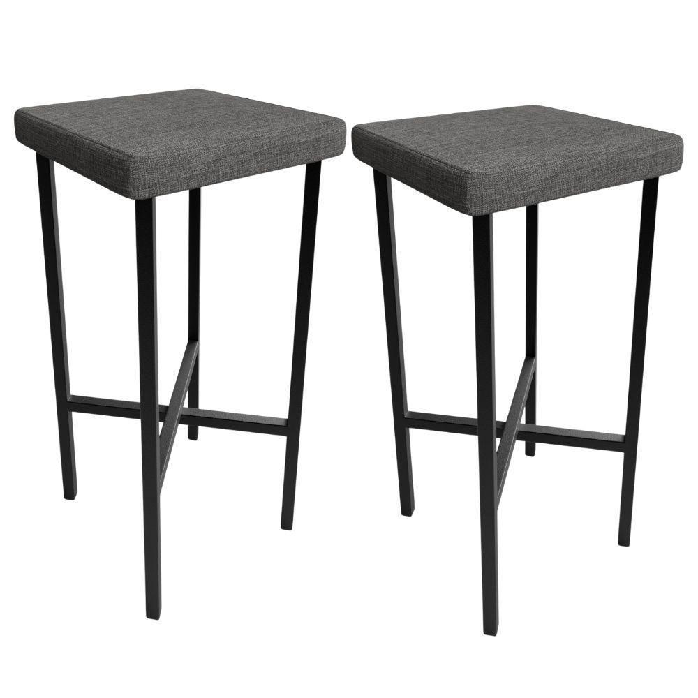 Kit 02 Banquetas Alta Bar Cozinha Sala De Jantar Preto Stella L02 Linho Cinza Escuro - Lyam Decor - 1