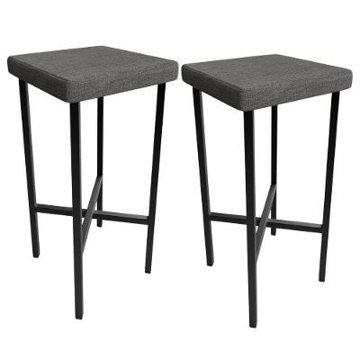 Kit 02 Banquetas Alta Bar Cozinha Sala De Jantar Preto Stella L02 Linho Cinza Escuro - Lyam Decor