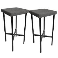 Kit 02 Banquetas Alta Bar Cozinha Sala De Jantar Preto Stella L02 Linho Cinza Escuro - Lyam Decor - 1