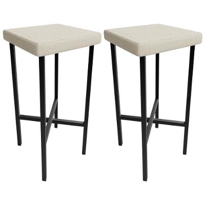 Kit 02 Banquetas Alta Bar Cozinha Sala De Jantar Preto Stella L02 Linho Champagne - Lyam Decor