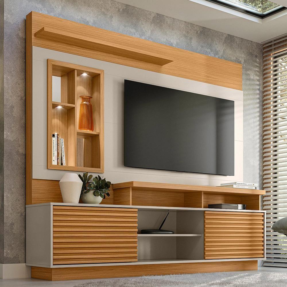 Estante Painel Para Tv 60 Pol Com Led 200cm Bacchi L05 Nature Off White - Lyam Decor - 2