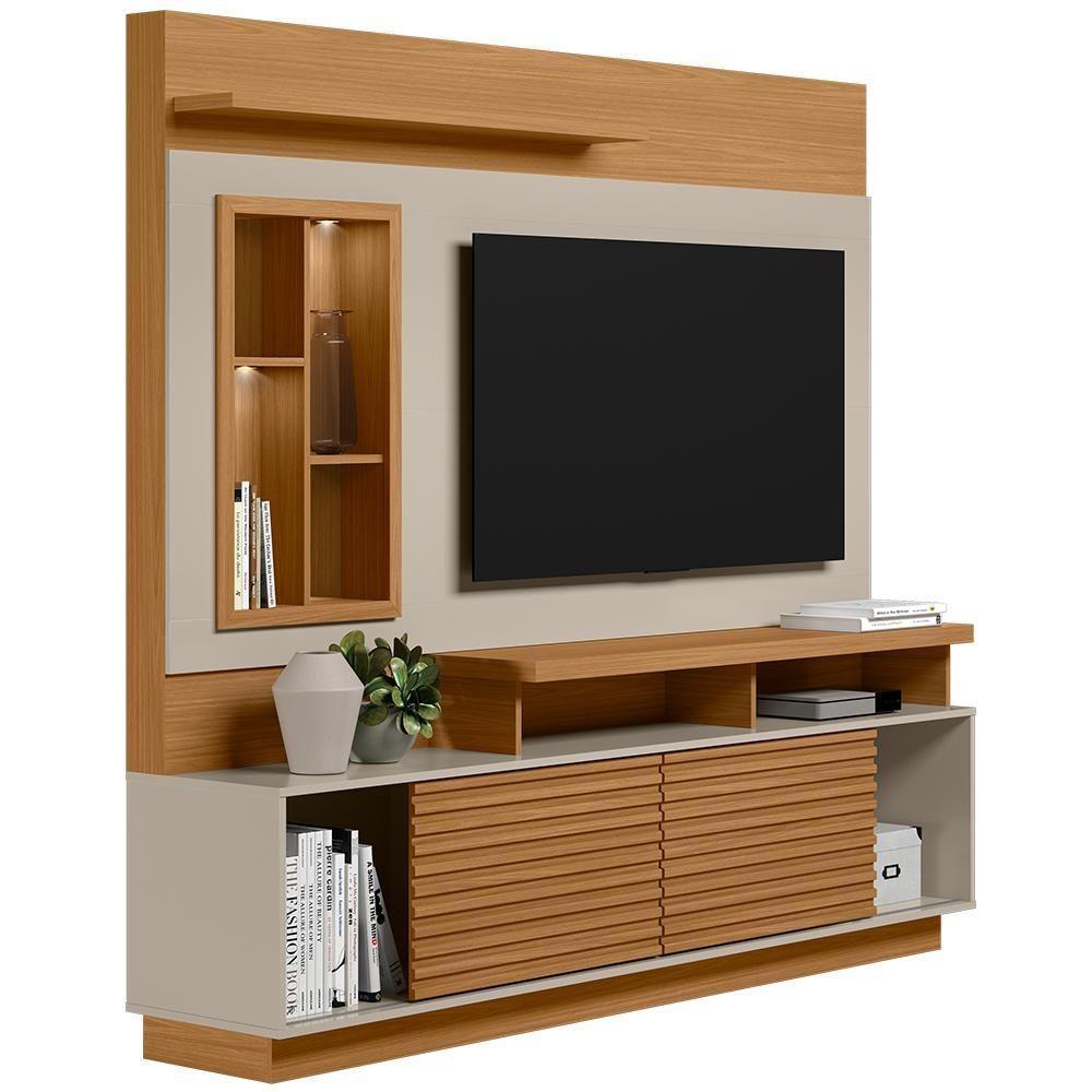 Estante Painel Para Tv 60 Pol Com Led 200cm Bacchi L05 Nature Off White - Lyam Decor - 6