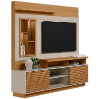 Estante Painel Para Tv 60 Pol Com Led 200cm Bacchi L05 Nature Off White - Lyam Decor - 1
