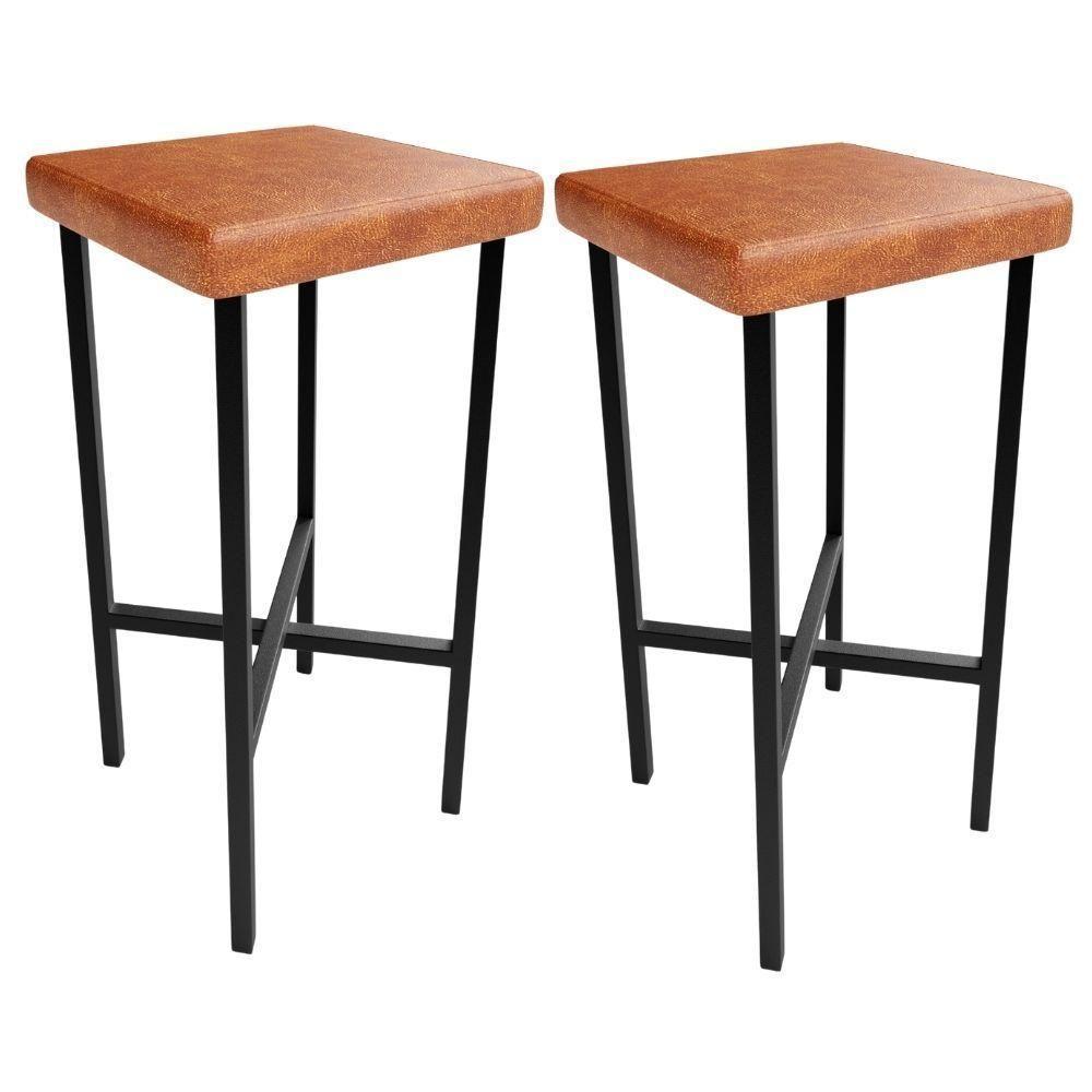 Kit 02 Banquetas Alta Bar Cozinha Sala De Jantar Preto Stella L02 Couríssimo Camel - Lyam Decor - 1