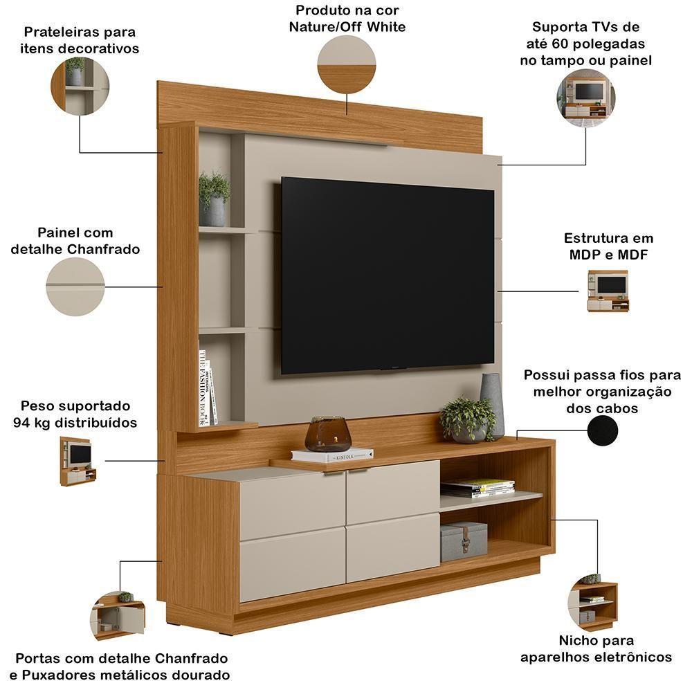 Estante Painel Para Tv 60 Pol 180cm Paradise L05 Nature Off White - Lyam Decor - 4