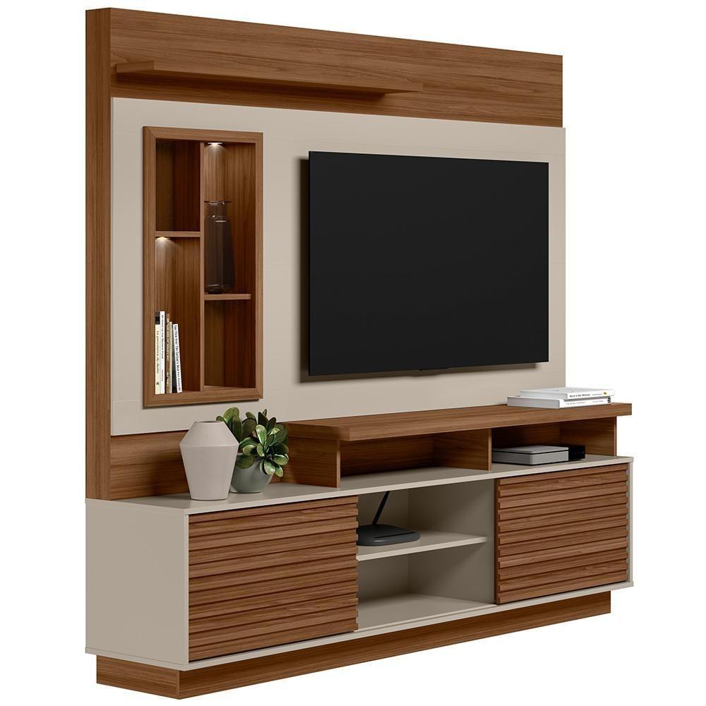 Estante Painel Para Tv 60 Pol Com Led 200cm Bacchi L05 Jatobá Off White - Lyam Decor - 1