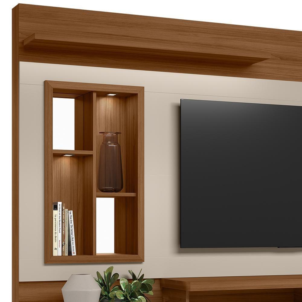 Estante Painel Para Tv 60 Pol Com Led 200cm Bacchi L05 Jatobá Off White - Lyam Decor - 7