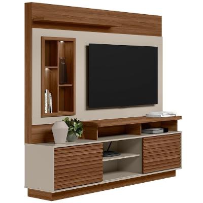 Estante Painel Para Tv 60 Pol Com Led 200cm Bacchi L05 Jatobá Off White - Lyam Decor
