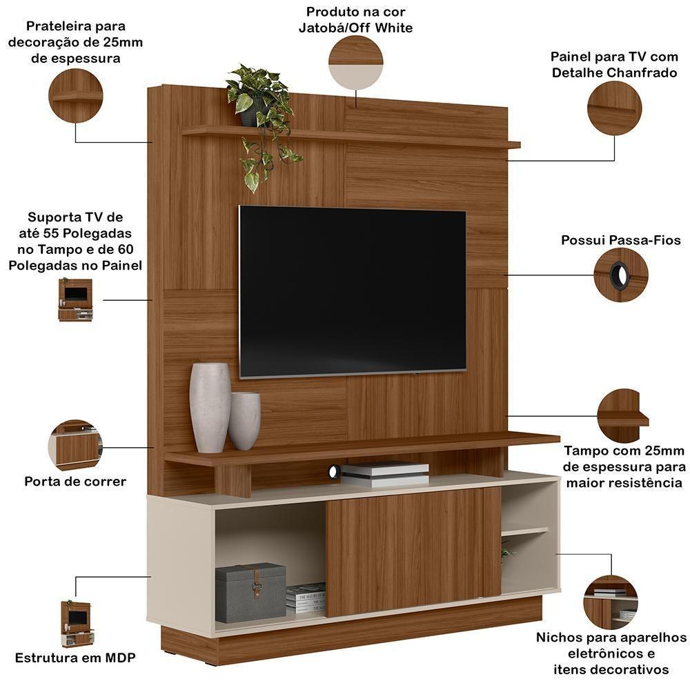 Estante Painel Para Tv 60 Pol 150cm Boaz L05 Jatobá Off White - Lyam Decor - 4