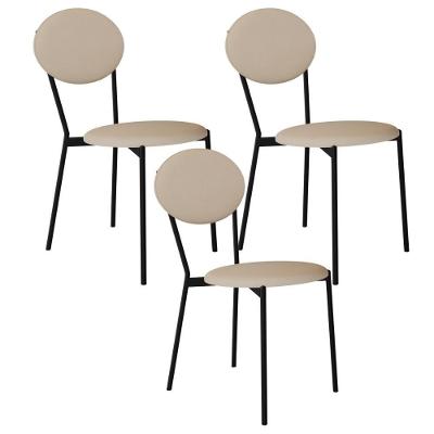 Kit 03 Cadeiras Estofada Para Sala De Jantar Azuri Preto C01 Linho Areia - Lyam Decor