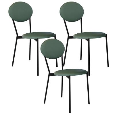 Kit 03 Cadeiras Estofada Para Sala De Jantar Azuri Preto C01 Courino Verde Sálvia - Lyam Decor