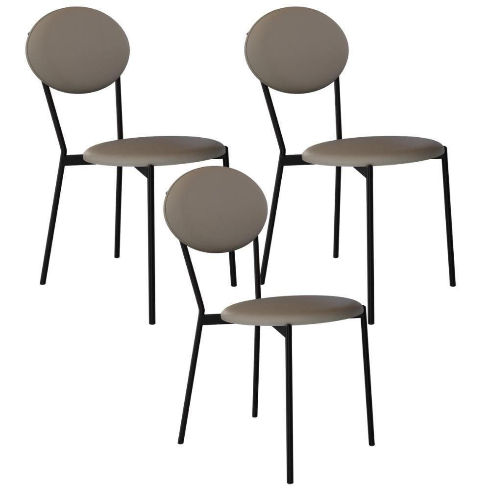 Kit 03 Cadeiras Estofada Para Sala De Jantar Azuri Preto C01 Courino Cinza - Lyam Decor - 1