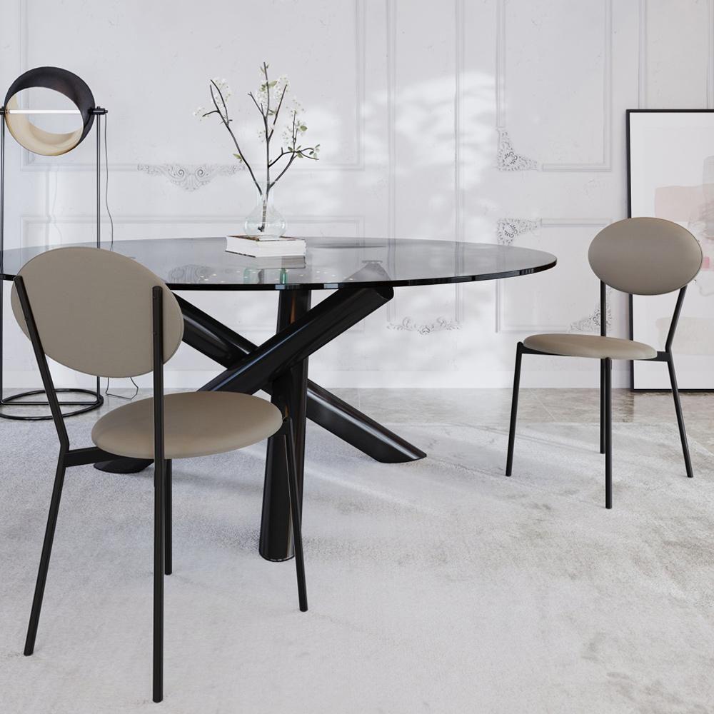 Kit 03 Cadeiras Estofada Para Sala De Jantar Azuri Preto C01 Courino Cinza - Lyam Decor - 2