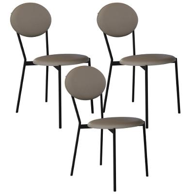 Kit 03 Cadeiras Estofada Para Sala De Jantar Azuri Preto C01 Courino Cinza - Lyam Decor