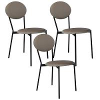 Kit 03 Cadeiras Estofada Para Sala De Jantar Azuri Preto C01 Courino Cinza - Lyam Decor - 1