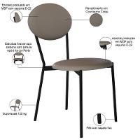 Kit 03 Cadeiras Estofada Para Sala De Jantar Azuri Preto C01 Courino Cinza - Lyam Decor