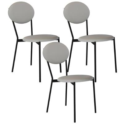 Kit 03 Cadeiras Estofada Para Sala De Jantar Azuri Preto C01 Courino Off White - Lyam Decor