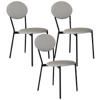 Kit 03 Cadeiras Estofada Para Sala De Jantar Azuri Preto C01 Courino Off White - Lyam Decor - 1