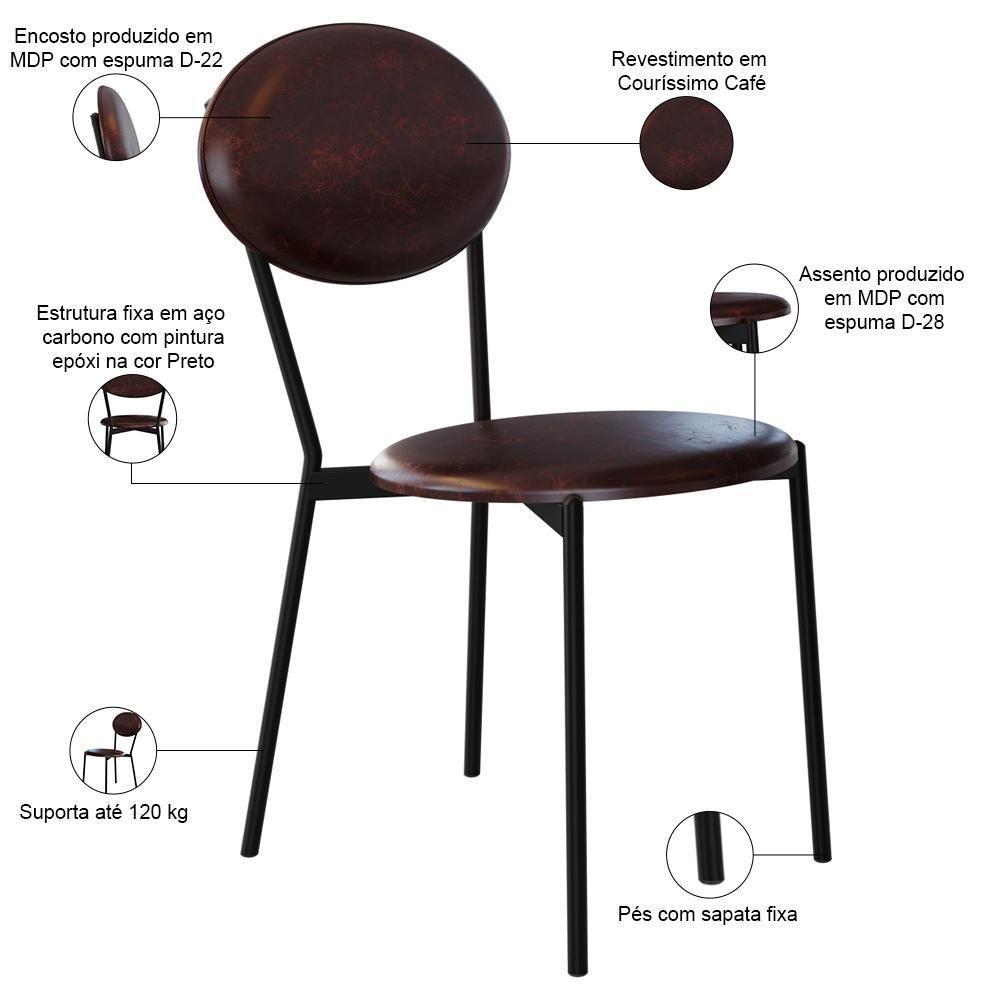 Kit 03 Cadeiras Estofada Para Sala De Jantar Azuri Preto C01 Courino Café - Lyam Decor - 4