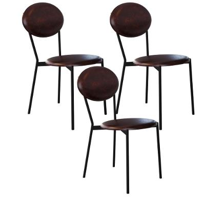 Kit 03 Cadeiras Estofada Para Sala De Jantar Azuri Preto C01 Courino Café - Lyam Decor