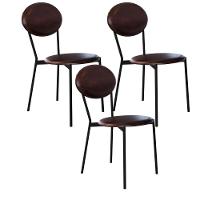 Kit 03 Cadeiras Estofada Para Sala De Jantar Azuri Preto C01 Courino Café - Lyam Decor - 1