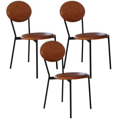 Kit 03 Cadeiras Estofada Para Sala De Jantar Azuri Preto C01 Courino Caramelo - Lyam Decor