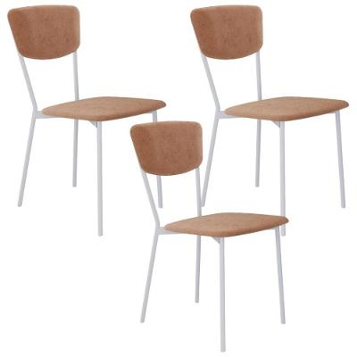 Kit 03 Cadeira Para Sala De Jantar Village Branco C01 Veludo Bege - Lyam Decor