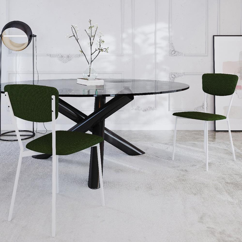 Kit 03 Cadeira Para Sala De Jantar Village Branco C01 Linho Verde Musgo - Lyam Decor - 2