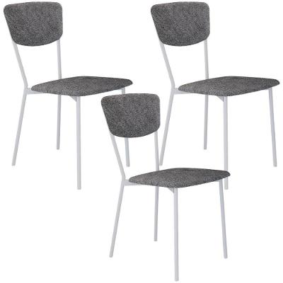 Kit 03 Cadeira Para Sala De Jantar Village Branco C01 Linho Prata - Lyam Decor