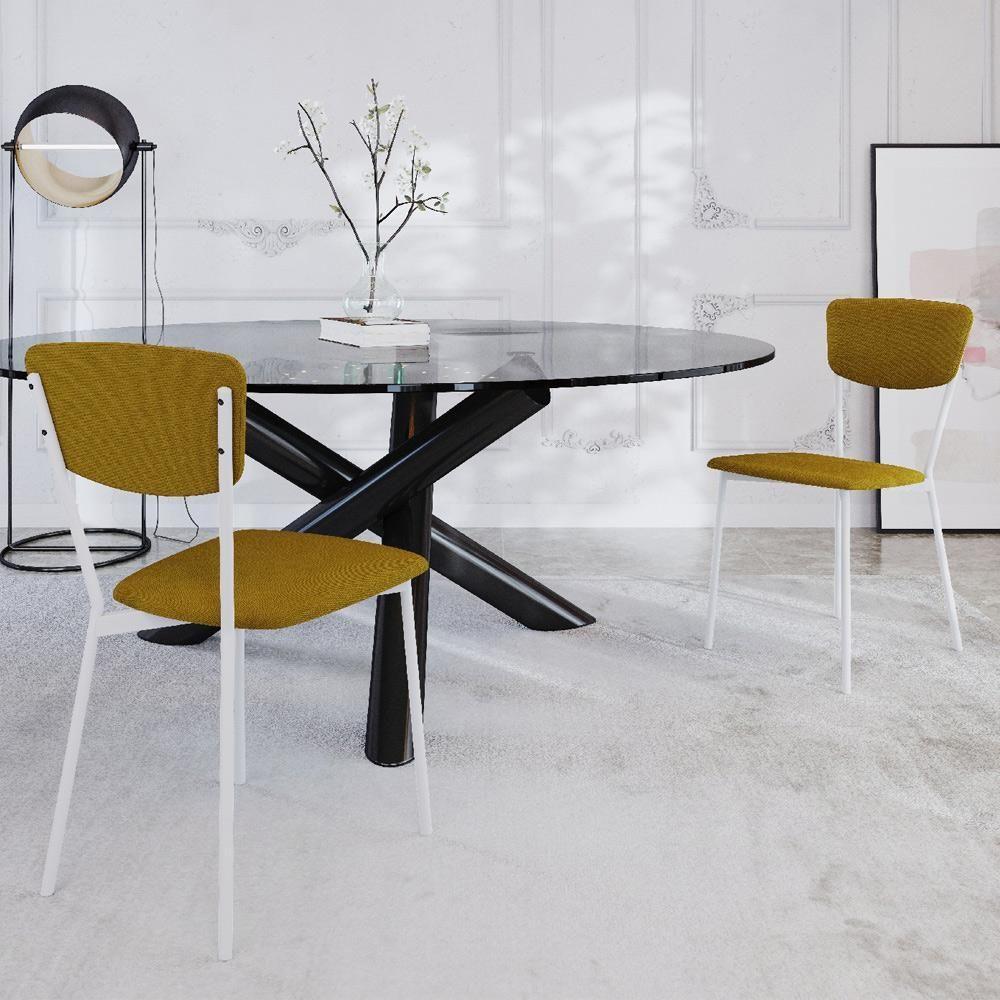 Kit 03 Cadeira Para Sala De Jantar Village Branco C01 Linho Mostarda - Lyam Decor - 2