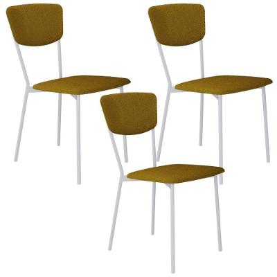 Kit 03 Cadeira Para Sala De Jantar Village Branco C01 Linho Mostarda - Lyam Decor