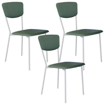 Kit 03 Cadeira Para Sala De Jantar Village Branco C01 Courino Verde Sálvia - Lyam Decor