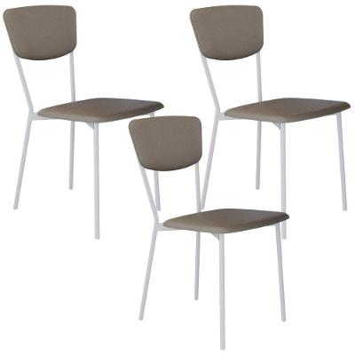 Kit 03 Cadeira Para Sala De Jantar Village Branco C01 Courino Cinza - Lyam Decor