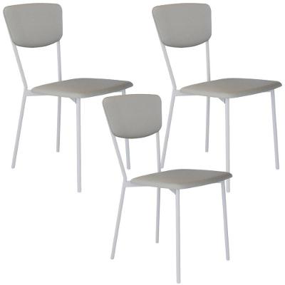 Kit 03 Cadeira Para Sala De Jantar Village Branco C01 Courino Off White - Lyam Decor