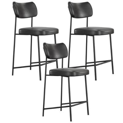 Kit 03 Banquetas Baixa Bar Cozinha Sala De Jantar Preto Elira L02 Couríssimo Preto - Lyam Decor