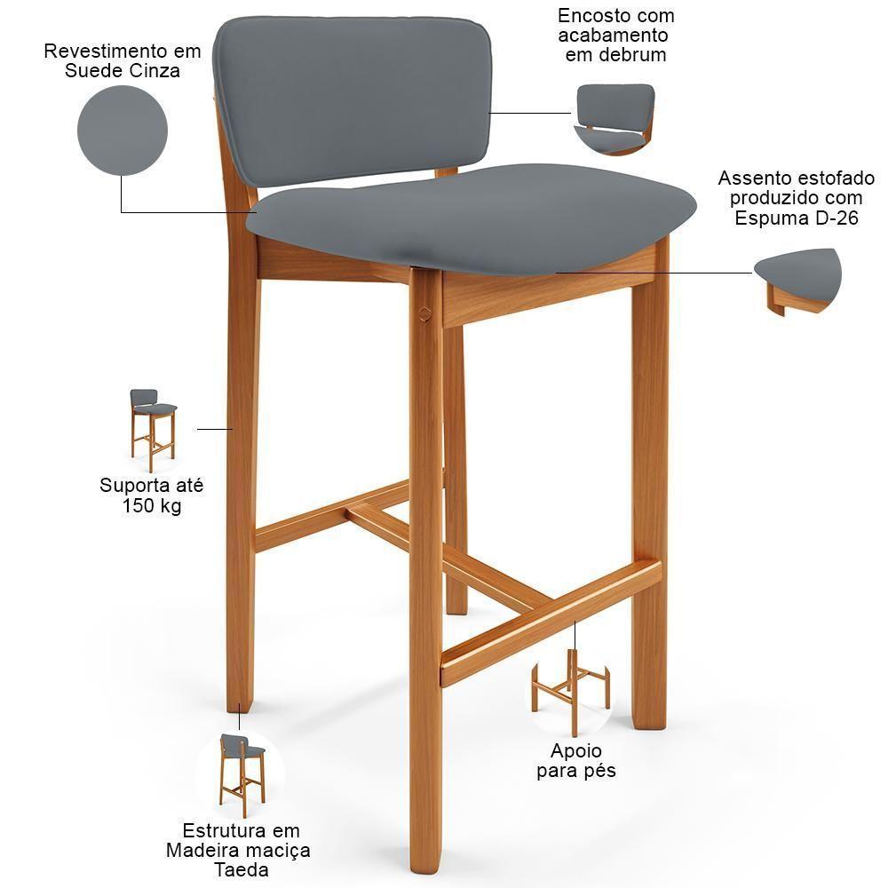 Kit 03 Banquetas Alta Para Cozinha Sala De Jantar Bar Dara L02 Suede Cinza - Lyam Decor - 4