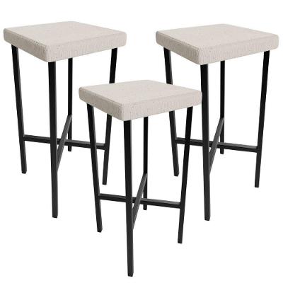 Kit 03 Banquetas Alta Bar Cozinha Sala De Jantar Preto Stella L02 Linho Cru - Lyam Decor