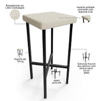 Kit 03 Banquetas Alta Bar Cozinha Sala De Jantar Preto Stella L02 Linho Champagne - Lyam Decor