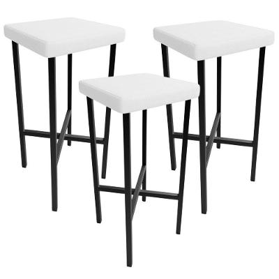 Kit 03 Banquetas Alta Bar Cozinha Sala De Jantar Preto Stella L02 Facto Branco - Lyam Decor