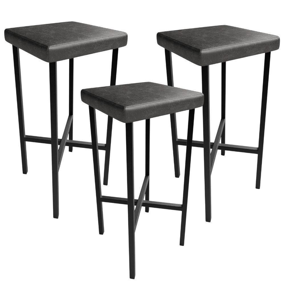 Kit 03 Banquetas Alta Bar Cozinha Sala De Jantar Preto Stella L02 Couríssimo Preto - Lyam Decor - 1