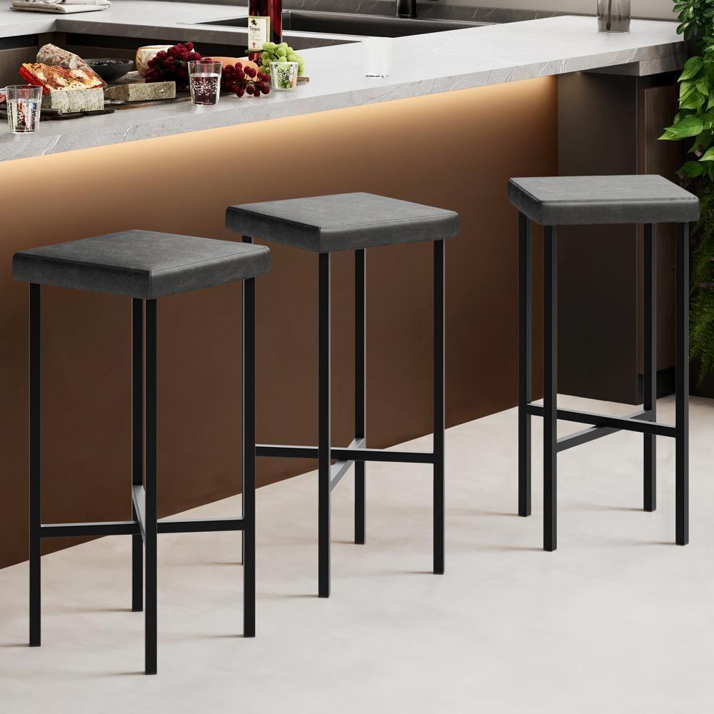 Kit 03 Banquetas Alta Bar Cozinha Sala De Jantar Preto Stella L02 Couríssimo Preto - Lyam Decor - 2