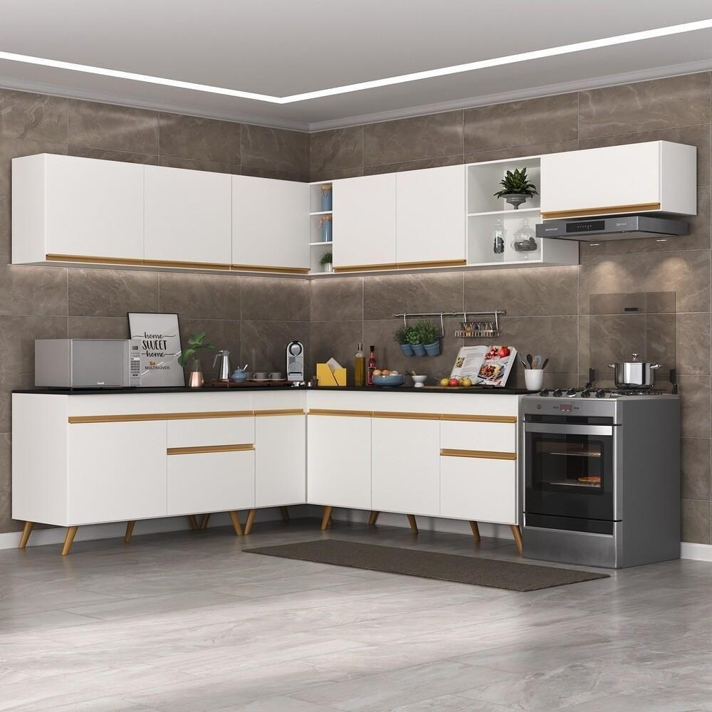 Armário De Cozinha Completa De Canto Veneza Multimóveis V2068 Branco/dourado Branco/dourado - 6