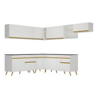 Armário De Cozinha Completa De Canto Veneza Multimóveis V2068 Branco/dourado Branco/dourado - 2