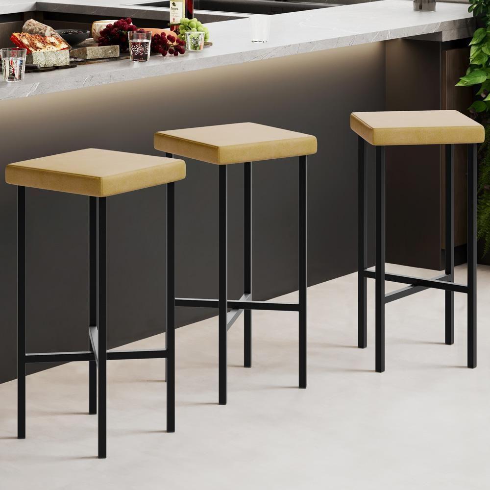 Kit 03 Banquetas Alta Bar Cozinha Sala De Jantar Preto Stella L02 Couríssimo Fendi - Lyam Decor - 2